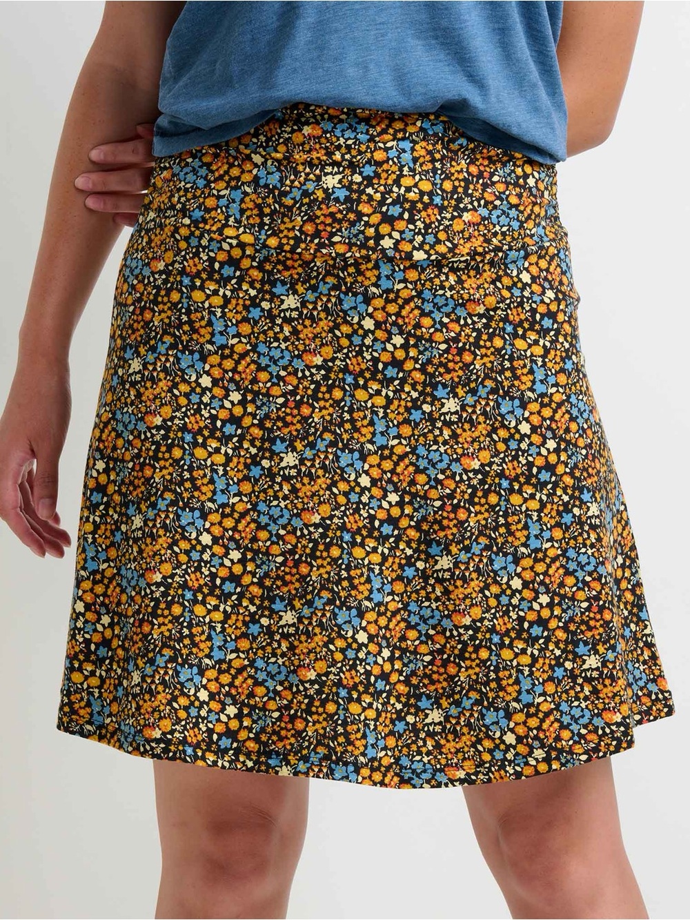 Toad&Co Women’s Organic Cotton Chaka Mini Skirt Pull On in Black Disty Print M